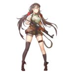  1girl asymmetrical_legwear bangs bare_shoulders belt belt_buckle black_gloves black_legwear boots breasts brown_belt brown_eyes brown_footwear brown_hair brown_shorts buckle cancer_(zjcconan) cleavage closed_mouth facing_viewer full_body girls_frontline gloves goggles goggles_on_head green_shirt gun hair_between_eyes hair_ornament holding holding_gun holding_weapon kneehighs long_hair looking_away looking_to_the_side low-tied_long_hair medium_breasts mismatched_legwear official_art shirt shoes shorts single_glove single_thighhigh sleeveless sleeveless_shirt solo standing star_(symbol) star_hair_ornament thigh_strap thighhighs thighs transparent_background twintails type_56_assault_rifle type_56_assault_rifle_(girls_frontline) weapon 