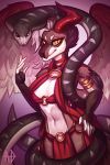  2020 5_fingers ambiguous_gender andyd anthro breasts clothed clothing digital_media_(artwork) dragon duo female fingers fur furred_dragon hi_res horn orange_eyes reptile scalie smile snake standing 