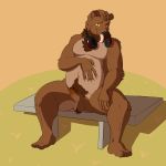 1:1 2020 5_fingers 5_toes absurd_res anthro balls bearphones brown_bear brown_body brown_fur crotch_tuft erection fingers front_view fur genitals grizzly_bear hand_on_stomach hand_on_thigh headphones hi_res humanoid_genitalia humanoid_penis male mammal matidramon navel neck_tuft nude orange_background orange_eyes penis simple_background sitting slightly_chubby solo spread_legs spreading toes tongue tongue_out tuft uncut ursid ursine vein veiny_penis 