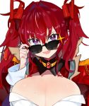  1girl breasts gem large_breasts last_origin may_of_doom mole mole_on_breast pinch_(nesume) portrait red_hair sunglasses 