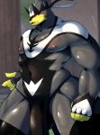  2020 anthro balls big_balls black_body black_fur bulge clothing fur genitals hi_res kemosara legendary_pok&eacute;mon male muscular muscular_male nintendo pecs pok&eacute;mon pok&eacute;mon_(species) single_strike_style_urshifu solo underwear urshifu video_games 