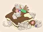  2011 blueberry_(fruit) brown_eyes cake eating food fruit fur grey_body grey_fur holding_food holding_object messy minccino mint_leaf_(food) nintendo plant playing pok&eacute;mon pok&eacute;mon_(species) size_difference strawberry video_games wadorigi 