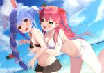  2girls animal_ears bikini bunny_ears bunnygirl hololive saki_(saki_paint) sakura_miko swimsuit usada_pekora water 