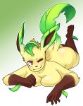  2020 absurd_res anthro anthrofied big_breasts blush breast_squish breasts butt eeveelution female fur hi_res leafeon lime09 looking_at_viewer lying mammal nintendo nude on_front pok&eacute;mon pok&eacute;mon_(species) pok&eacute;morph simple_background smile solo squish video_games 