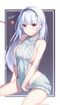  absurdres azur_lane backless_dress backless_outfit bare_shoulders breasts character_name clothes_pull collar dido_(azur_lane) dress groin halterneck heart highres large_breasts leash lin_(user_uzmw2535) long_hair maid_headdress meme_attire naked_sweater no_panties pulled_by_self purple_background red_eyes ribbed_sweater sideboob silver_hair simple_background sitting sleeveless_sweater spread_legs sweater sweater_dress sweater_pull tears thighs turtleneck turtleneck_sweater virgin_killer_outfit virgin_killer_sweater 