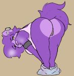  anthro armband big_breasts big_butt bodily_fluids bottomless bottomwear breasts butt clothed clothing ear_piercing equid equine female fur genital_fluids genitals hair hi_res horse mammal mooning noir_(character) partially_clothed petsoftthings_(artist) piercing presenting presenting_hindquarters presenting_pussy purple_body purple_fur purple_hair pussy pussy_juice raised_tail short_stack shorts shorts_down solo sweat thick_thighs yellow_eyes 