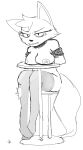  anthro breast_rest breasts canid canine chair clothing ek_(artist) fangs female fox furniture hi_res legwear mammal monochrome rope sketch solo stockings table unnamed_character 