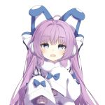  1girl absurdres ahoge animal_ears azur_lane bangs coat eyebrows_visible_through_hair fake_animal_ears fur-trimmed_coat fur-trimmed_sleeves fur_trim hair_intakes highres long_hair looking_at_viewer open_mouth poppypilf purple_hair silver_eyes simple_background sleeves_past_fingers sleeves_past_wrists solo sweater tashkent_(azur_lane) upper_body white_background white_coat winter_clothes 