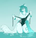  anthro bikini blue_hair breasts camel_toe canid canine caninelove canis celes_traydor clothing exposed_breasts female fur hair hi_res long_hair mammal nipples pose solo swimwear undressing water white_body white_fur wolf 