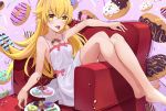  bakemonogatari blonde_hair blush cqingwei dress long_hair mister_donut monogatari_(series) oshino_shinobu third-party_edit yellow_eyes 