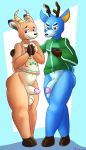  absurd_res animal_crossing anthro balls bam_(animal_crossing) beau_(animal_crossing) bottomless cervid clothed clothing costume duo genitals hi_res huminoid_penis jacket male male/male mammal mazilion nintendo penis sweater topwear video_games 