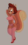  absurd_res anthro bra brown_hair chip_&#039;n_dale_rescue_rangers clothing disney dsketch3r_(artist) female footwear garter_belt garter_straps genitals hair hand_on_hip hi_res high_heels legwear lingerie looking_at_viewer mammal mature_female mother navel one_eye_closed parent pussy rodent sciurid shoes solo standing stockings tammy&#039;s_mom tongue tongue_out underwear wink 