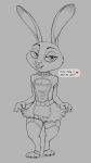  2020 anthro buckteeth cheek_tuft clothed clothing dialogue disney english_text facial_tuft fur grey_background hi_res judy_hopps lagomorph leporid looking_at_viewer mammal open_mouth open_smile rabbit s1m simple_background smile solo speech_bubble standing teeth text tuft zootopia 