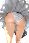  1girl ass bag bookbag commentary_request from_behind grey_skirt highres kotoyoshi_yumisuke original panties signature simple_background skirt solo striped striped_panties thighs underwear white_background 