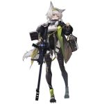  1girl alternate_costume animal_ears armor bangs blush breasts closed_mouth coat covered_navel dp-12_(girls_frontline) eyebrows_visible_through_hair full_body fur_collar girls_frontline gloves green_eyes green_hairband gun hair_between_eyes hairband holding holding_gun holding_weapon jacket ksvk_(girls_frontline) ksvk_12.7 long_sleeves looking_at_viewer mod3_(girls_frontline) official_art pandea_work paw_shoes pocket shoes short_hair silver_hair smile solo standing tail transparent_background weapon 