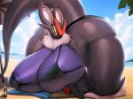  2020 anthro anthrofied areola beach big_breasts big_butt bikini biped black_body breasts butt chiropteran claws clothing curvy_figure female huge_breasts huge_butt huge_thighs hyper hyper_breasts hyper_butt hyper_hips looking_at_viewer lying mammal neck_tuft nintendo noivern pok&eacute;mon pok&eacute;mon_(species) purple_body seaside solo swimwear text thick_tail thick_thighs thousandfoldfeathers tuft url video_games voluptuous wide_hips wings yellow_sclera 