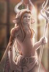  2020 5_fingers absurd_res anthro clothed clothing digital_media_(artwork) fingers gosetsuki hair hi_res horn male navel solo standing topless 