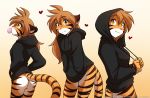  &lt;3 2020 5_fingers amber_eyes anthro black_stripes blowing_bubbles bottomless brown_hair bubble_gum butt butt_pose clothed clothing colored conditional_dnp digital_media_(artwork) dipstick_ears felid female fingers flora_(twokinds) fur gradient_background hair hands_in_pockets hi_res hood hoodie hoodie_only keidran long_hair looking_aside looking_at_viewer mammal multicolored_body multicolored_ears multicolored_fur multiple_poses orange_body orange_fur pantherine pockets portrait pose rear_view simple_background smile solo striped_body striped_fur stripes text three-quarter_portrait tiger tom_fischbach topwear twokinds url webcomic white_body white_fur 