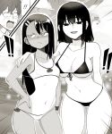  ! !! 1boy 2girls bangs bikini blush breasts cleavage collarbone english_commentary front-tie_bikini front-tie_top glasses hachiouji hair_between_eyes hair_ornament hairclip halter_top halterneck hand_on_hip heart highres ijiranaide_nagatoro-san large_breasts long_hair looking_at_viewer micro_bikini mole mole_under_eye monochrome multiple_girls nagatoro_hayase navel nona_moth one-piece_tan open_mouth outdoors siblings sisters skindentation small_breasts smile spoken_exclamation_mark standing string_bikini swimsuit tan tanline 