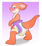  2017 anthro blue_eyes blush bodily_fluids diaper furgonomics genital_fluids hi_res horn looking_back looking_down nose_horn scalie solo standing sylph-space urine wet_diaper wetting young 