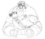  2020 anthro belly clothing hi_res kemono kimun_kamui_(tas) loincloth male mammal okoge_16 overweight overweight_anthro overweight_male simple_background sitting solo tokyo_afterschool_summoners ursid video_games white_background 