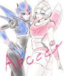  akycoo arcee ass autobot blue_eyes character_name hand_on_hip looking_to_the_side multiple_persona no_humans robot transformers transformers_prime white_background 