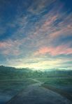  blue_sky guard_rail highres horizon mks no_humans original outdoors riverbank road scenery sky sunrise 