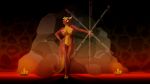  16:9 anthro belly big_breasts breasts candle cave claws dododragon56 female fire hi_res horn humanoid kobold looking_up motion_lines navel nipples nude reptile rock scalie smile solo spinning staff training weapon widescreen 