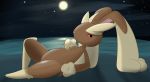  arm_support beach female full_moon genitals hi_res leaning_on_elbow looking_at_viewer lopunny lying moon nintendo pok&eacute;mon pok&eacute;mon_(species) pussy seaside solo star video_games yumei 