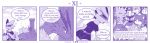  4koma ambiguous_gender anthro arthropod braver_(character) canid canine canis clothing comic dialogue domestic_cat domestic_dog dragon duo english_text felid feline felis feral fox ghost hi_res human insect jewish_mythology kobold mammal mask monochrome mythological_golem mythology purple_theme reptile scalie slime snake spirit text vavacung 