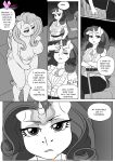  anthro big_breasts bodily_fluids breasts comic crossed_arms dialogue dragon english_text equid equine female fluttershy_(mlp) friendship_is_magic group hasbro hi_res horn jewelry magic male mammal monochrome my_little_pony necklace nipples nude pegasus pia-sama rarity_(mlp) spike_(mlp) sweat text unicorn wings 