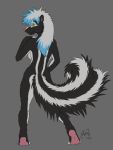  2020 anthro black_and_white_fur black_body black_fur female fluffy fluffy_tail fur green_eyes grey_background hi_res mammal mephitid multicolored_body multicolored_fur nayrin nude siba simple_background skunk solo two_tone_body two_tone_fur white_body white_fur 