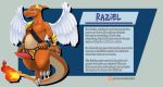  2017 angel armor charizard english_text erection fak&eacute;mon feathered_wings feathers fire genitals haychel hi_res hybrid male mostly_nude nintendo patreon penis pok&eacute;mon pok&eacute;mon_(species) raziel raziel_(character) scalie solo text video_games wings 