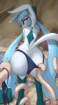  aki_(rilex_lenov) anthro bikini bikini_pull bottomwear butt clothed clothing eeveelution glaceon looking_at_viewer looking_back nintendo pok&eacute;mon pok&eacute;mon_(species) rilex_lenov swimwear tentacles text topless url video_games 