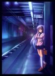  bag blue_eyes clannad hikarizaka_private_high_school_uniform lens_flare long_hair sakagami_tomoyo school_uniform silver_hair solo train_station yuki_shizuku 