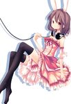  animal_ears bad_id bad_pixiv_id bare_shoulders breasts brown_hair bunny_ears colorized dress feet frilled_dress frills haruka_(aaasld) headphones highres jong_tu large_breasts legs original red_eyes short_hair solo thighhighs zettai_ryouiki 