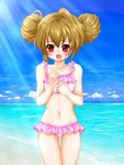  aisaka_taiga bad_id bad_pixiv_id beach bikini brown_hair day double_bun red_eyes shirua solo swimsuit thigh_gap toradora! 