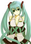  aqua_eyes aqua_hair bad_id bad_pixiv_id bdsm bondage bound bound_wrists breast_hold breasts cleavage detached_sleeves hatsune_miku large_breasts long_hair navel necktie nntn skirt solo twintails very_long_hair vocaloid 