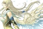  angel_wings black_eyes blonde_hair breasts elbow_gloves feathers gloves large_breasts long_hair original ponytail profile ran'ou_(tamago_no_kimi) solo wings 