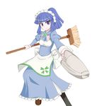  1girl 4chan artist_request blue_eyes blue_hair broom highres maid_headdress meido pantyhose solo vacuum_cleaner 