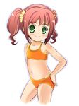  bikini flat_chest green_eyes idolmaster idolmaster_(classic) long_hair puinyu red_hair smile solo swimsuit takatsuki_yayoi twintails 