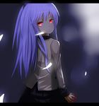  angel_beats! bad_id bad_pixiv_id blood blue_hair feathers glowing glowing_eyes letterboxed long_hair looking_back red_eyes school_uniform soburi solo tenshi_(angel_beats!) 