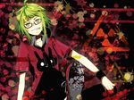  ahoge bespectacled core_(vocaloid) glasses green_eyes green_hair grin gumi headphones headphones_around_neck necktie short_hair smile solo vient vocaloid 