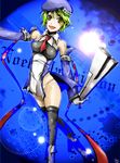  1girl arc_system_works bare_shoulders beret blazblue blonde_hair breasts detached_sleeves female gloves gun hat highres moyomoyo necktie noel_vermillion open_mouth panties red_ribbon ribbon short_hair solo thigh-highs thighhighs underwear weapon white_panties yellow_eyes 