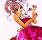  bare_shoulders chains chrono_(series) chrono_trigger dress female gradient gradient_background green_eyes jewelry long_hair marle pendant pink_hair ponytail skirt solo yasainohito 