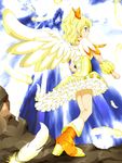  blonde_hair boots cure_angel cure_pine female fresh_precure! fresh_pretty_cure fresh_pretty_cure! full_body outdoors precure pretty_cure short_hair sky solo wings yamabuki_inori yellow_eyes 