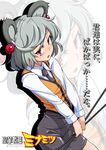  animal_ears aya_shachou catchphrase cosplay grey_hair highres hoshino_ruri hoshino_ruri_(cosplay) kidou_senkan_nadesico mouse_ears nazrin parody red_eyes short_hair solo touhou zoom_layer 