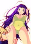  1boy 1girl adjusting_hair big_breasts blonde_hair blue_eyes breasts cleavage cloud_strife enokei enoo female femdom final_fantasy final_fantasy_vii from_below large_breasts leotard long_hair looking_down male malesub pollensalta purple_hair seduction short_hair 