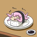  food lowres megurine_luka no_humans parody plate sushi takoluka vocaloid yunkaasu_(kakushiaji) 