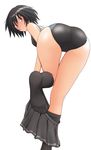  amagami ass bent_over black_hair blush competition_swimsuit feet foreshortening from_behind grey_eyes kneehighs looking_back nanasaki_ai one-piece_swimsuit pleated_skirt sasaki_akira_(ugc) short_hair skirt skirt_pull socks solo standing standing_on_one_leg swimsuit thigh_gap undressing 